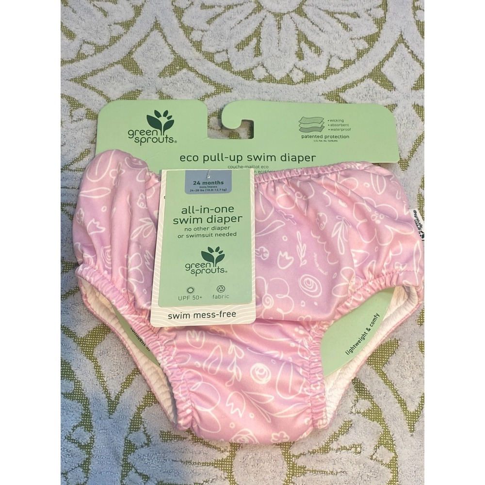 Green Sprouts Toddler 2T Eco Pull-Up Pink Printed Reusable Swim Diaper UPF 50+